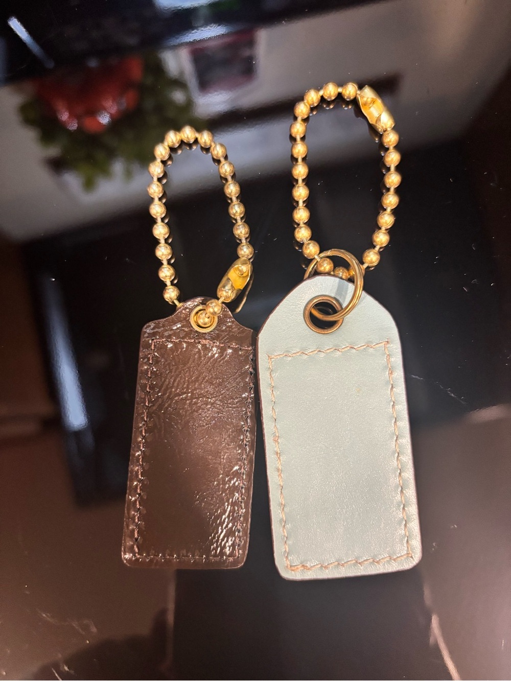 COACH Leather Tag Keychain - Pale Blue & Dark Brown (2) - Picture 3 of 3